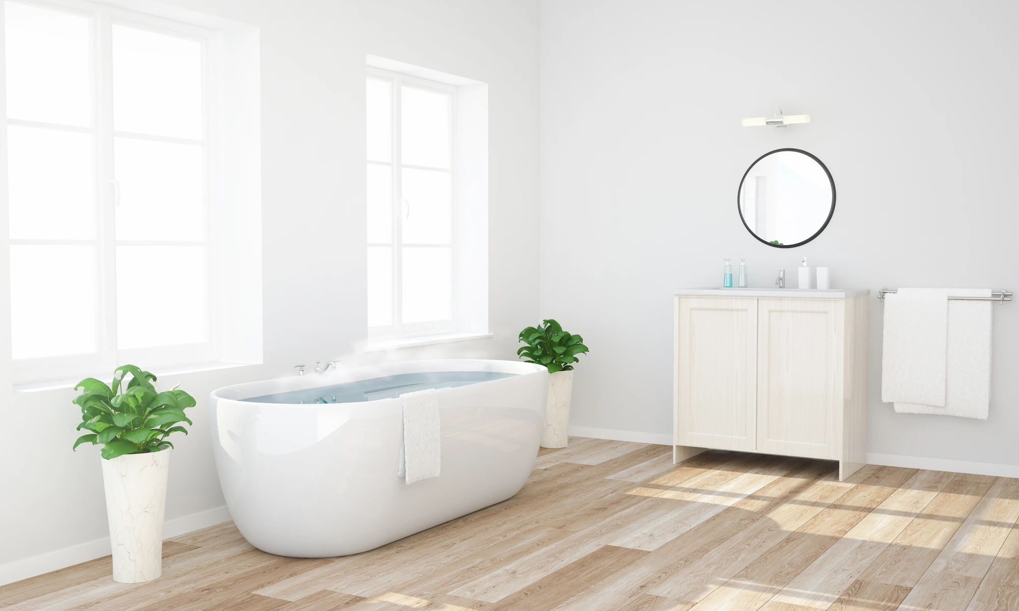 Modern freestanding tub with natural light